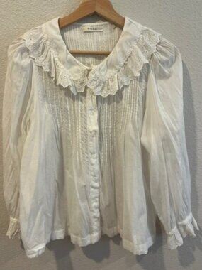 Doen White Lace Trim Blouse Size M